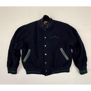 Vintage Distressed Dehen Jackets Portland Brewing Varsity‎ Jacket Navy Blue Sz M